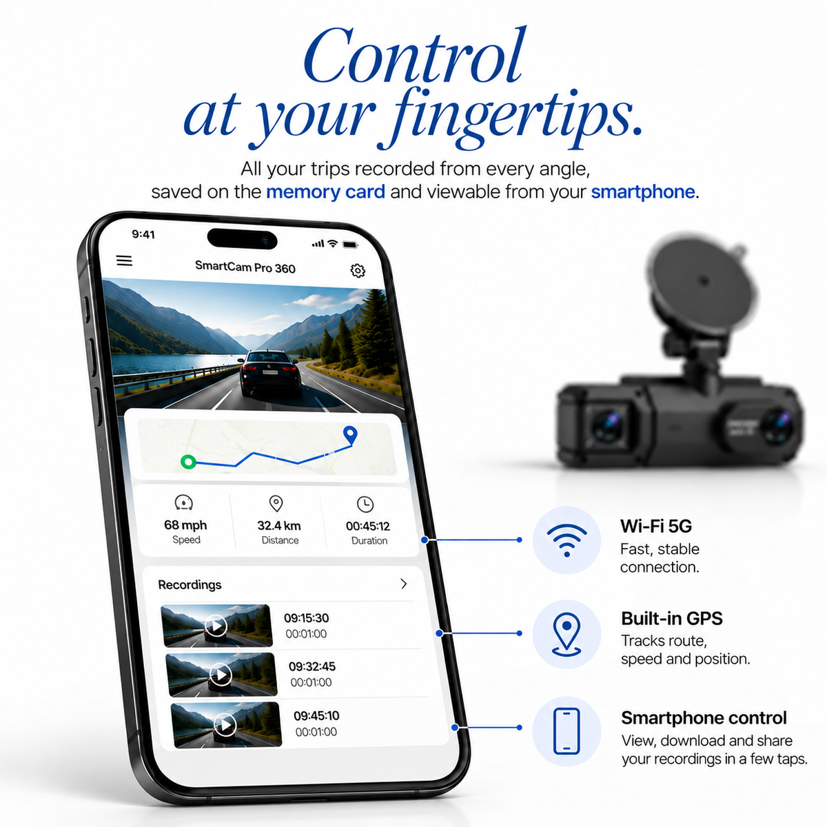 Control at your fingertips - Wi-Fi, built-in GPS, smartphone app