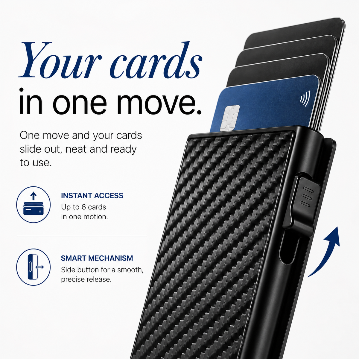 Your cards in one move - quick-release mechanism