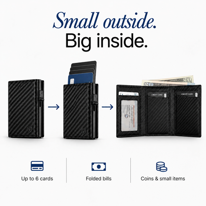 Small outside, big inside - up to 6 cards, bills and coins