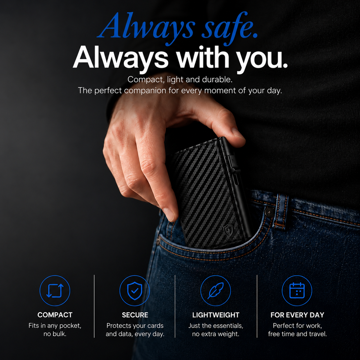 Compact, light and durable smart wallet