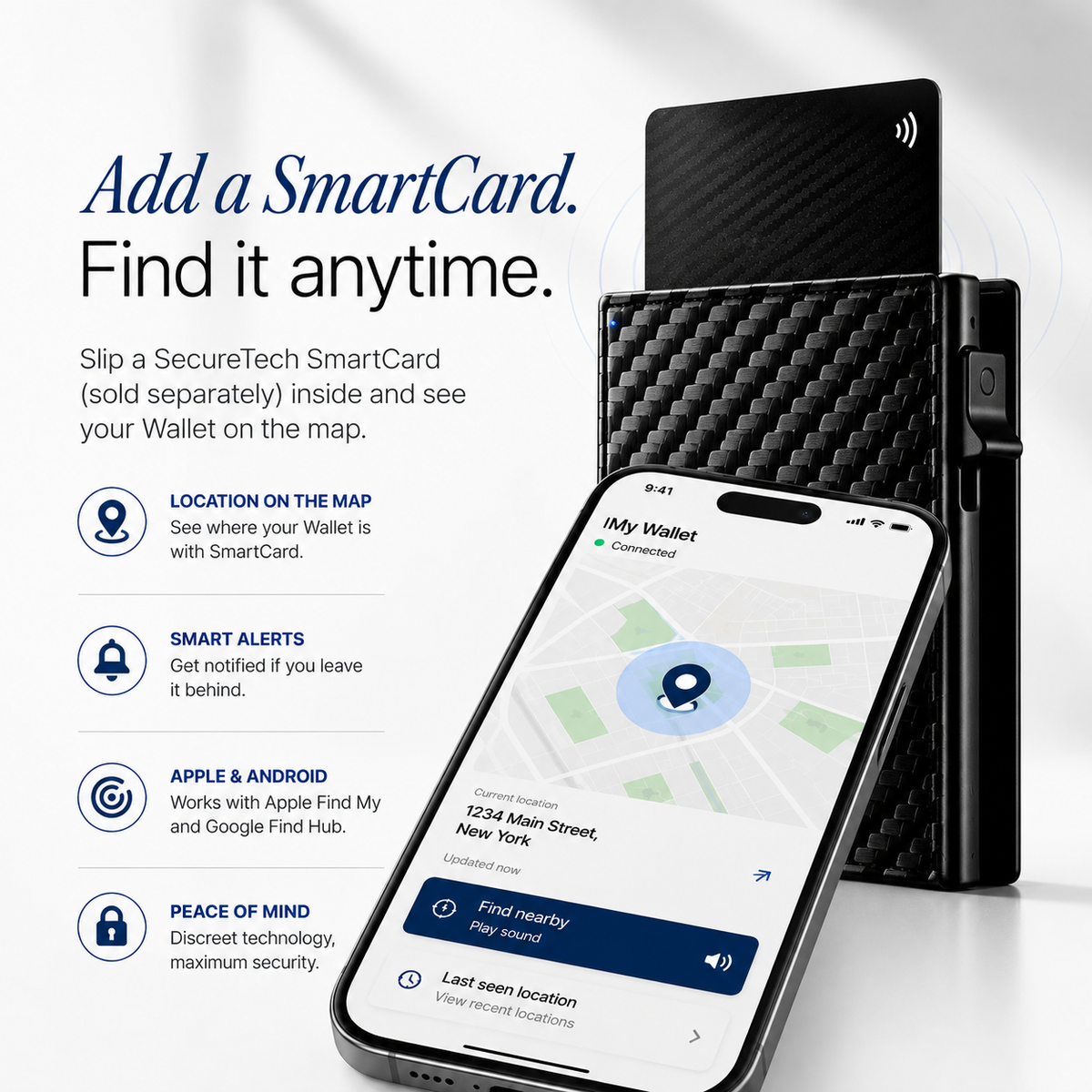 Add a SmartCard (sold separately) and find your wallet on the map
